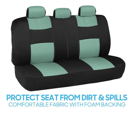 BDK PolyPro Car Seat Covers Full Set in Mint on Black – Front and Rear Split Bench Seat Covers Accessories for Auto Trucks Van SUV,Easy to Install