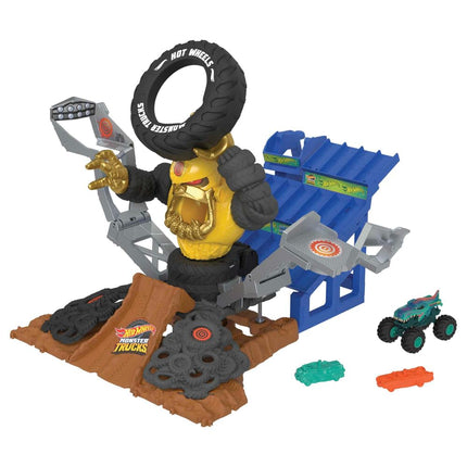Hot Wheels Monster Trucks Arena Smashers Mega-Wrex vs. Crushzilla Takedown with 1:64 Scale Mega-Wrex Toy Truck and 2 Crushable Cars, HPR47