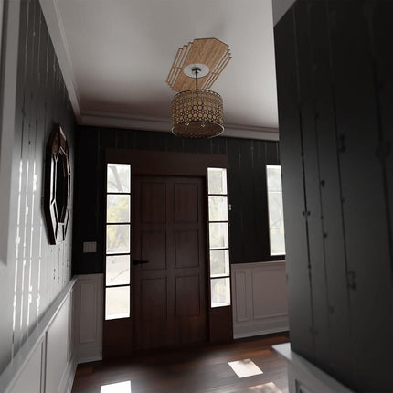 Ekena Millwork 16"W x 8"H x 4 1/4"ID x 1/4"T Chrysler Wood Fretwork Pierced Ceiling Medallion, Red Oak