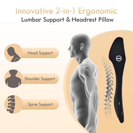 FLORICH Lumbar Support with Car Headrest Pillow 2-in-1 Memory Foam Car Seat Headrest & Lumbar Cushion Ergonomic Back Support Pillow Seat Cushion for Car Seat Driving Neck Back Pain Relief, Black
