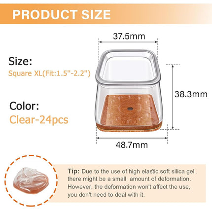 Ansible 24 pcs Square Extra Large Chair Leg Floor Protectors, Furniture Felt Pads Silicone Covers caps for Chairs,Chair Leg Protectors for Hardwood Floors (X-Large fit:1-5/8'' to 2.2'')