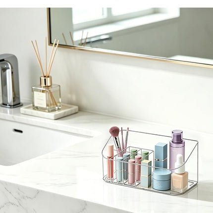SUNFICON Estuche organizador de cosméticos Bandeja de tocador de plástico transparente multiusos para accesorios de baño y almacenamiento de oficina