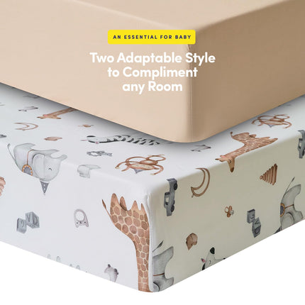 2 Pack Crib Sheets for Boys & Girls – Snug Full Elastic Fit for Standard Crib Mattresses (28″×52″) – Stylish Zoo Animals, Feathers & Arrowhead, Gingham & Petals, Watercolor Vines Prints, Zoo Animals