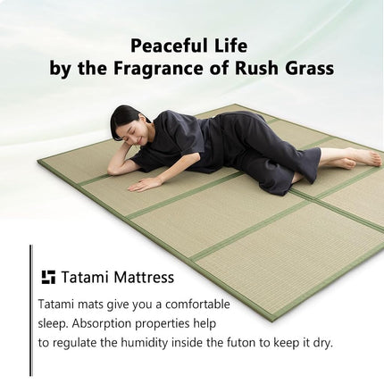 EMOOR Japanese Tatami Mat King Single Natural Rush Grass (Undyed), Foldable Igusa Mattress Floor Sleeping Japanese Futon Mattress Meditation Yoga Zen
