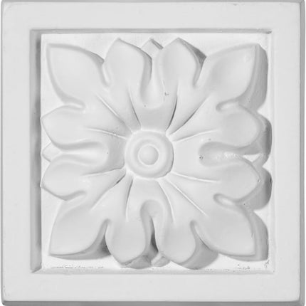 Ekena PB03X03FL W x 3 1/2" H x 1 1/4" P Floral Plinth Block, Primed