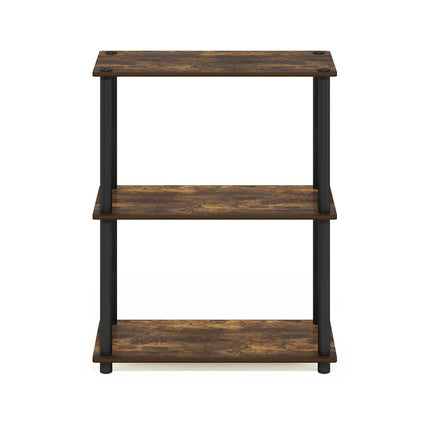 Furinno TURN-N-TUBE Storage Shelves, 3-Tier Book Shelf, Corner Shelf, Toolless Open Shelves, for Organization and Storage, Living Room, Garage, Home Office, Amber Pine