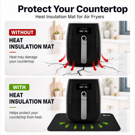 FLASLD 2Pack Heat Resistant Mat for Air Fryer Site on,16"X24" Fireproof Silicone Mats for Kitchen Counter, Countertop Protector, No-slip and Waterproof Black