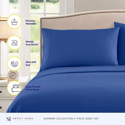 Full Size Sheet Sets - Breathable Luxury Sheets with Full Elastic & Secure Corner Straps Built in - 1800 Supreme Collection Extra Soft Deep Pocket Bedding Set, Sheet Set, Full, Royal Blue