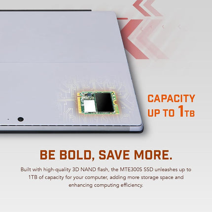 Transcend MTE300S 512GB M.2 2230 NVMe PCIe Gen3 x4 SSD, Read/Write up to 2,000/1,100 mb/s with 3D NAND Flash TS512GMTE300S