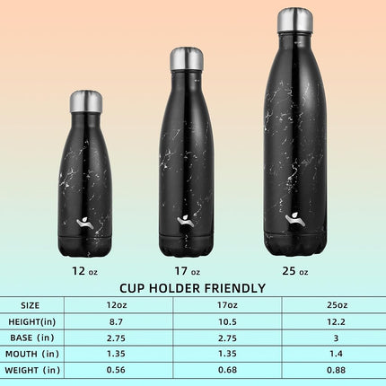 Konokyo Insulated Water Bottles,12oz Double Wall Stainless Steel Vacumm Metal Flask for Sports Travel,Marble-Midnight