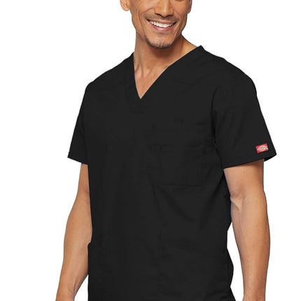 Dickies Men's Signature V-Neck Scrubs Shirt, Black, XXXXL