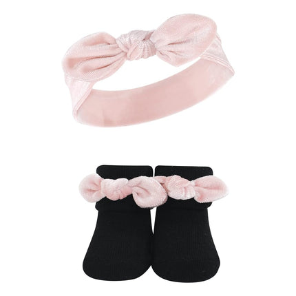 Hudson Baby Conjunto de diadema y calcetines para bebés, nudo de terciopelo, 0-9 meses