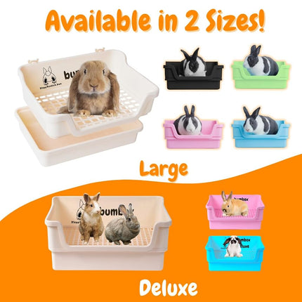 Bumbox Rabbit Large Litter Box w/Plastic Grid Safe for Bunny feet - Training Rabbit Cage Indoor or Outdoor for Small and Large Animal, 15.75in - Blue