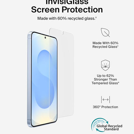Belkin ScreenForce InvisiGlass Treated Screen Protector for Samsung Galaxy S25, 9H Hardness, Scratch-Resistant Impact Protection w/Align Tray for Easy Application - Made with Recycled Glass