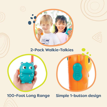 B. toys Hippo & Monkey Walkie-Talkies, 2-Pack Press-to-Talk Set, Activity