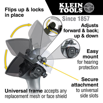 Klein Tools 60529 Tinted Full Brim Hard Hat Face Shield, Impact Rated, Anti-Fog, Low-Profile, Full Face Shield for Grinding and Demolition