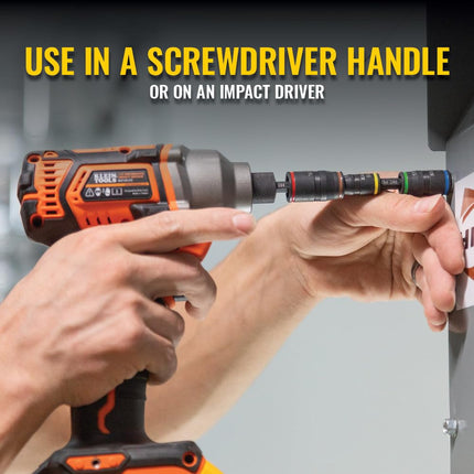 Klein Tools Impact Driver, 7-in-1 Impact Flip Socket Set with Handle, 6 Hex Driver Sizes Plus a 1/4-Inch Bit Holder 32900