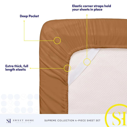 Sweet Home Collection Luxury Bedding Set with Flat, Fitted Sheet, 2 Pillow Cases, Microfiber, Mocha, Twin