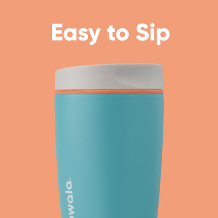 Owala SmoothSip Slider Insulated Stainless Steel Coffee Tumbler, Reusable Iced Coffee Cup, Hot Coffee Travel Mug, BPA Free 20 oz, Grey/Blue (Beachy Breeze)