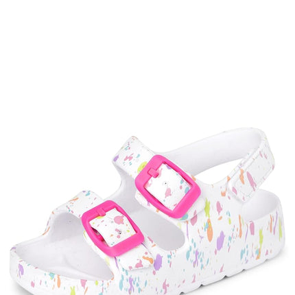 The Children's Place Baby-Girl and Toddler Sporty Buckle Slide Sandals with Backstrap, Paint Splatter, 4 Toddler