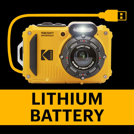 KODAK Pixpro WPZ2 - 16M Pixel Compact Digital Camera, Waterproof to 15m, Shockproof, 720p Video, 2.7" LCD Screen - Li-ion Battery, Yellow