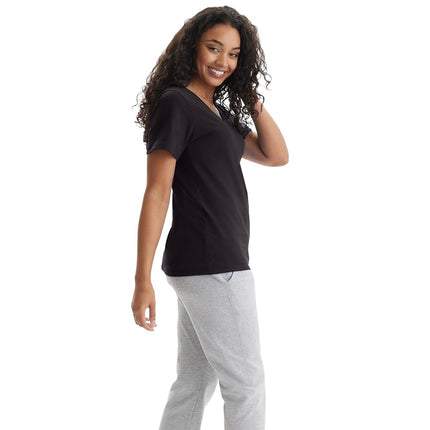Hanes Women's Short Sleeve Nano-T V-Neck Tee, Black, Large