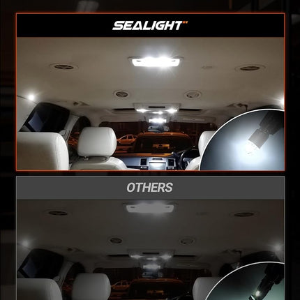 SEALIGHT 194 LED Bulb 6000K White, License Plate Light, Dome Light, T10 168 2825 W5W 3030 Bright Chips Wedge for Replacement Light Bulb, Map Trunk Door Courtesy Dash LED Light Bulb,Pack of 10