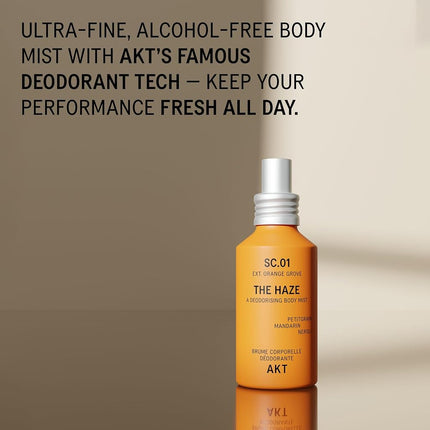 AKT The Haze, Natural Deodorising Body Mist | SC.01 ORANGE GROVE: petitgrain, mandarin, neroli | Alcohol-Free, Gender-Free | With Skin-Loving Niacinamide & Balancing Prebiotics, 100 mL