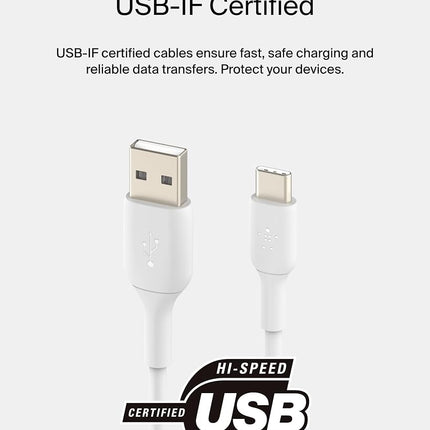 Belkin BoostCharge USB C charger cable, USB-C to USB-A cable, USB type C charging cable for iPhone 16, 15, Samsung Galaxy S24, S23, Google Pixel, iPad Pro, Nintendo Switch and more - 1m, White