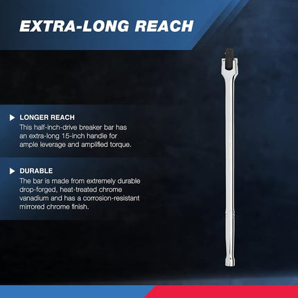 Neiko 00206A 1/2 Inch Drive Premium Breaker Bar, 24" Length Cr-V Steel