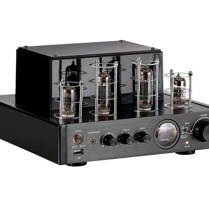Monoprice 138360 25 Watt Stereo Hybrid Tube Amplifier 2019 Edition with Bluetooth Optical Coaxial and USB Inputs and Subwoofer Out