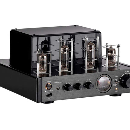 Monoprice 138360 25 Watt Stereo Hybrid Tube Amplifier 2019 Edition with Bluetooth Optical Coaxial and USB Inputs and Subwoofer Out