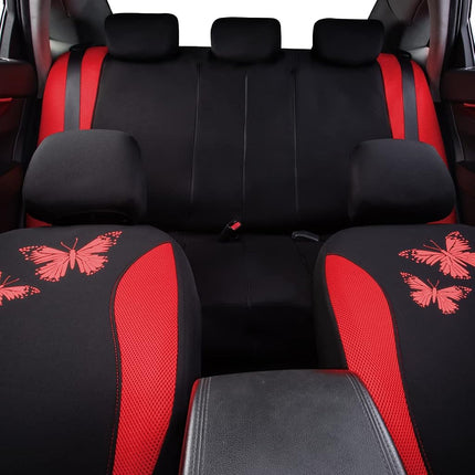 Flying Banner Butterfly car seat Covers ful Set Fashion Universal Lady Woman Female Rear Bench Split Colorized (Full Set, Red)