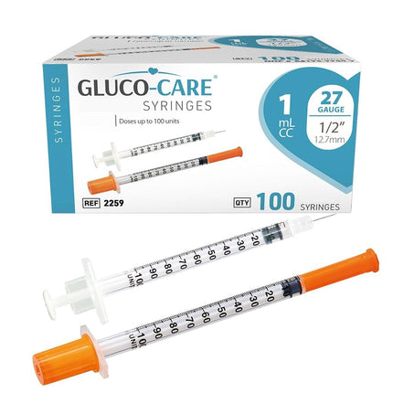 GLUCO-CARE 1 ml/cc Syringes 27G x 1/2’’ (12.7mm), 