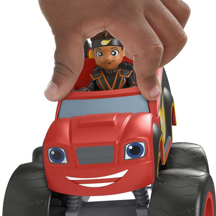 Fisher-Price Blaze y los Monster Machines Ninja Blaze y AJ, camión monstruo grande que se empuja con figura articulada para niños en edad preescolar de 3 años en adelante