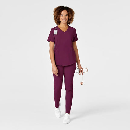 WonderWink Renew Women's V-Neck Scrub Top, Wine, X-Small