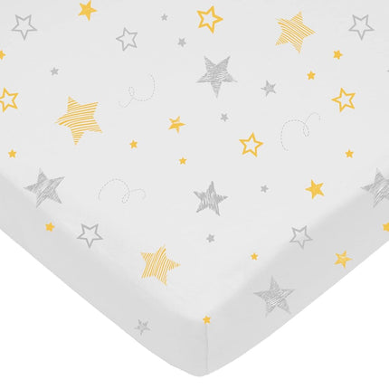American Baby Company 100% Natural Cotton Fitted Pack and Play Sheet 39" x 27" - Soft & Breathable Pack N Play Sheet for Playpen, Playard & Mini Crib Mattress, Golden Yellow Star, for Boys & Girls
