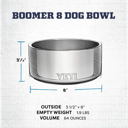 YETI Boomer 8 Stainless Steel, Non-Slip Dog Bowl, Stainless Steel