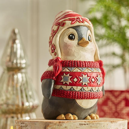 Enesco Jim Shore Heartwood Creek Nordic Noel Penguin in Sweater Miniature Figurine- Stone Resin Hand Painted Crafted Collectible Mini Figurines Christmas Home Decor Statue, 4.02 Inch