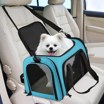 Henkelion Large Cat Carrier for Large Cats Dogs Puppies up to 25Lbs, Blue, Soft Sided, Collapsible, Daily Travel, Car, Pet Hospital