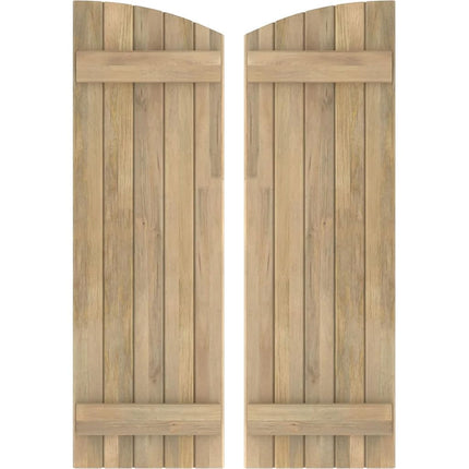 Ekena Millwork ARW101BE518X51UNH Americraft Five 2 Exterior Real Wood Joined Board-n-Batten Shutters w/Elliptical Top (Per Pair), 17 1/2"W x 51"H, Unfinished