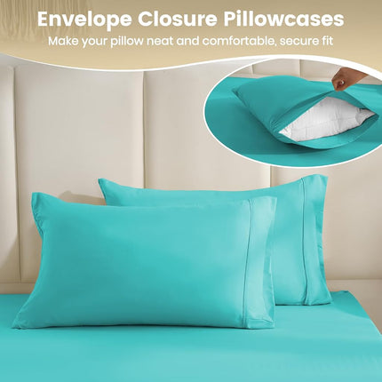 CozySmile Silky Soft King Size Sheet Set - Luxury 4 Piece Breathable Cooling Sheets for King Size Bed, 16" Deep Pocket Easy Care Wrinkle Free Bedding Sheet and Pillowcase Set, Turquoise