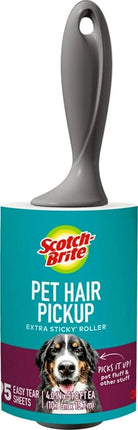 Scotch-Brite Pet Hair Pickup Extra Sticky Lint Roller, Designed for Removing Fur + Fluff on Couches, Clothes, Dog and Cat Beds, & More, 1 Pack, 95 Easy-Tear Adhesive Sheets Total