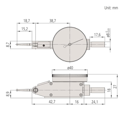 Mitutoyo 513-405-10E Dial Test Indicator Horizontal Type 8mm Stem