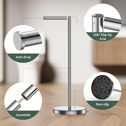 Toilet Paper Holder Stand, Freestanding Tissue Roll Holder for Bathroom, Rustproof Toilet Paper Stand Storage for 4 Rolls, 304 Stainless Steel and Anti-Slip Weighted Base, Chrome