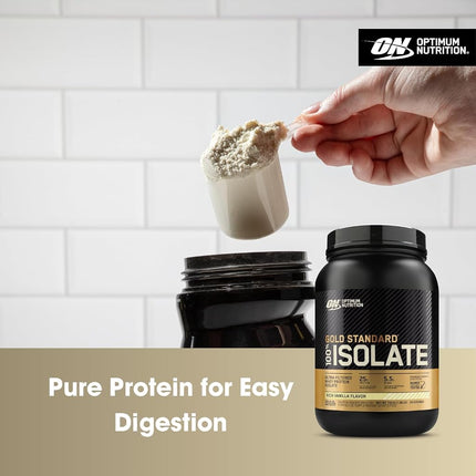 OPTIMUM NUTRITION Gold Standard 100% Whey Isolate Protein Powder, Vanilla Flavour, 1.36kg - [packaging may vary]