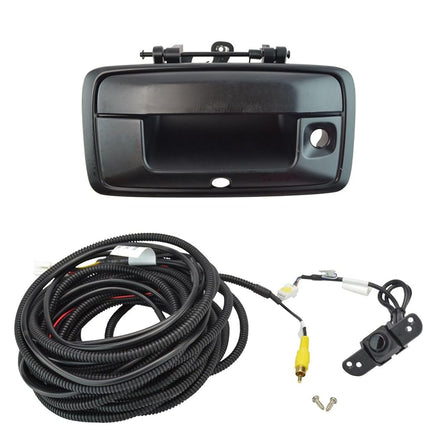 TRQ Rear View Camera Add On Kit w/Wiring Harness & Tailgate Handle Compatible with GM Pickup