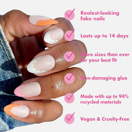 Olive & June Maximalist Instant Mani Press-On Nails (Glue) | 42 Fake Nails, 21 Sizes | Non-Toxic, Long-Lasting Big, Bold Gorgeous Realistic Look | Salon-Quality | Medium, Almond | Scalloped French