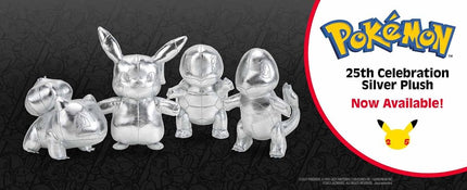 Pokémon 25º Aniversario Peluche Squirtle Plateado de 8" - Edición Limitada Juguete de Peluche Tortuga Plateada Brillante - 2+