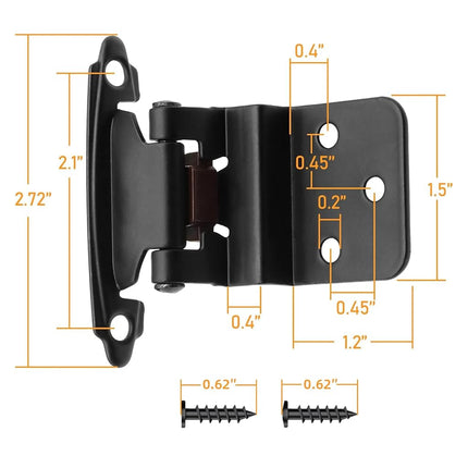 3/8" Inset Cabinet Hinges Black (10 Pairs -20 Pack) Self Closing Matte Black Hinges for Kitchen/Bathroom/Furniture Cabinets & Doors